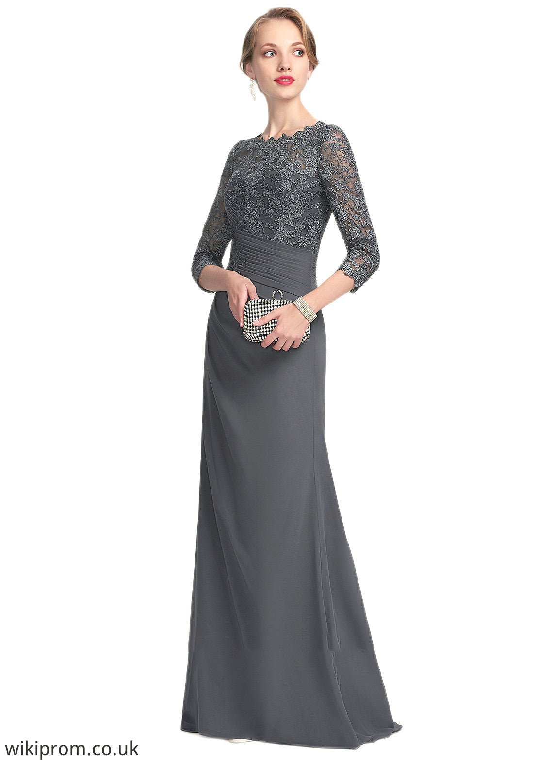 Florence Sheath/Column Scoop Neck Floor-Length Chiffon Lace Mother of the Bride Dress With Ruffle SWK126P0014611