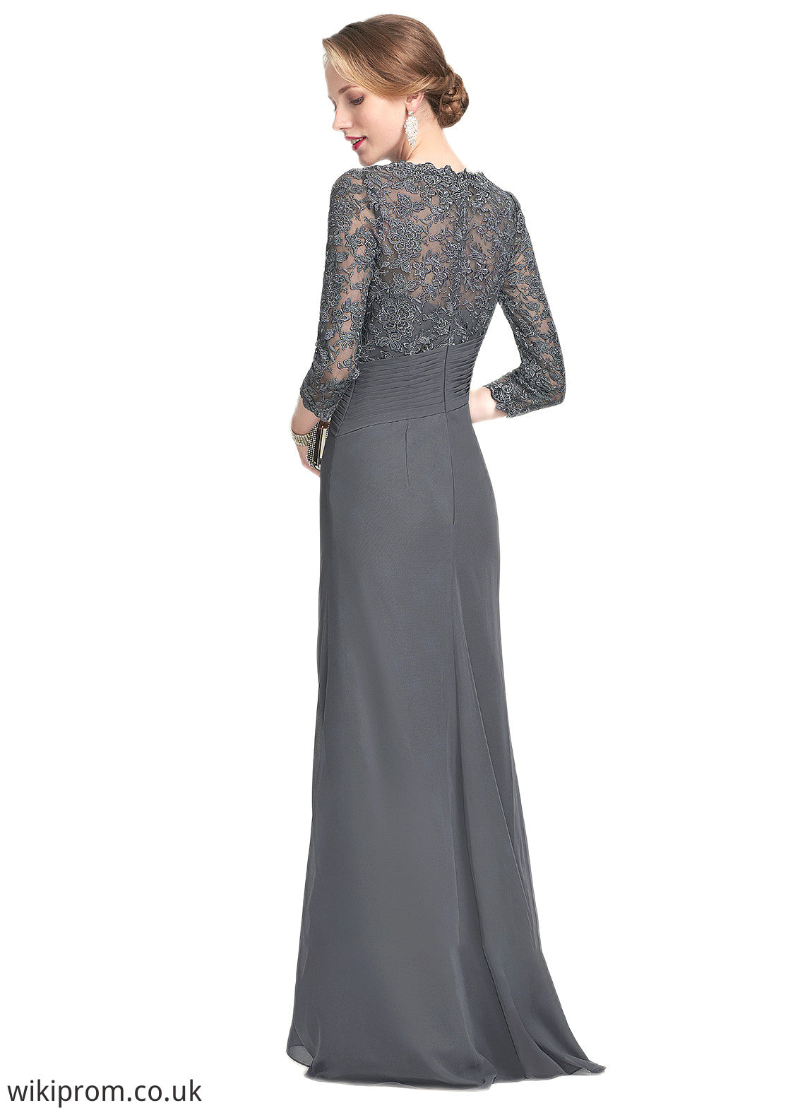 Florence Sheath/Column Scoop Neck Floor-Length Chiffon Lace Mother of the Bride Dress With Ruffle SWK126P0014611