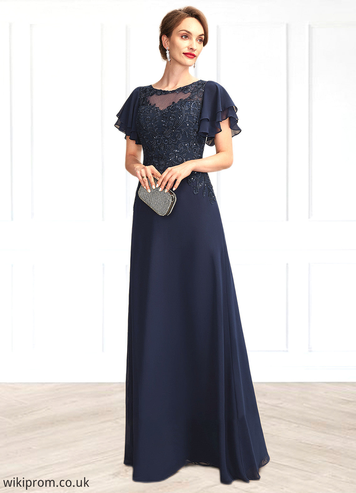 Christina A-Line Scoop Neck Floor-Length Chiffon Lace Mother of the Bride Dress With Sequins SWK126P0014857