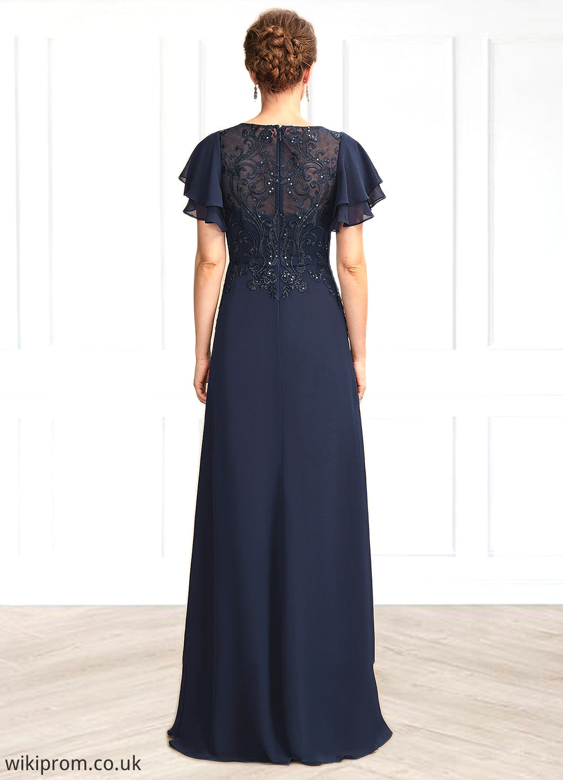 Christina A-Line Scoop Neck Floor-Length Chiffon Lace Mother of the Bride Dress With Sequins SWK126P0014857