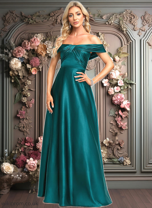 Ainsley A-line Off the Shoulder Floor-Length Stretch Satin Prom Dresses SWKP0025879