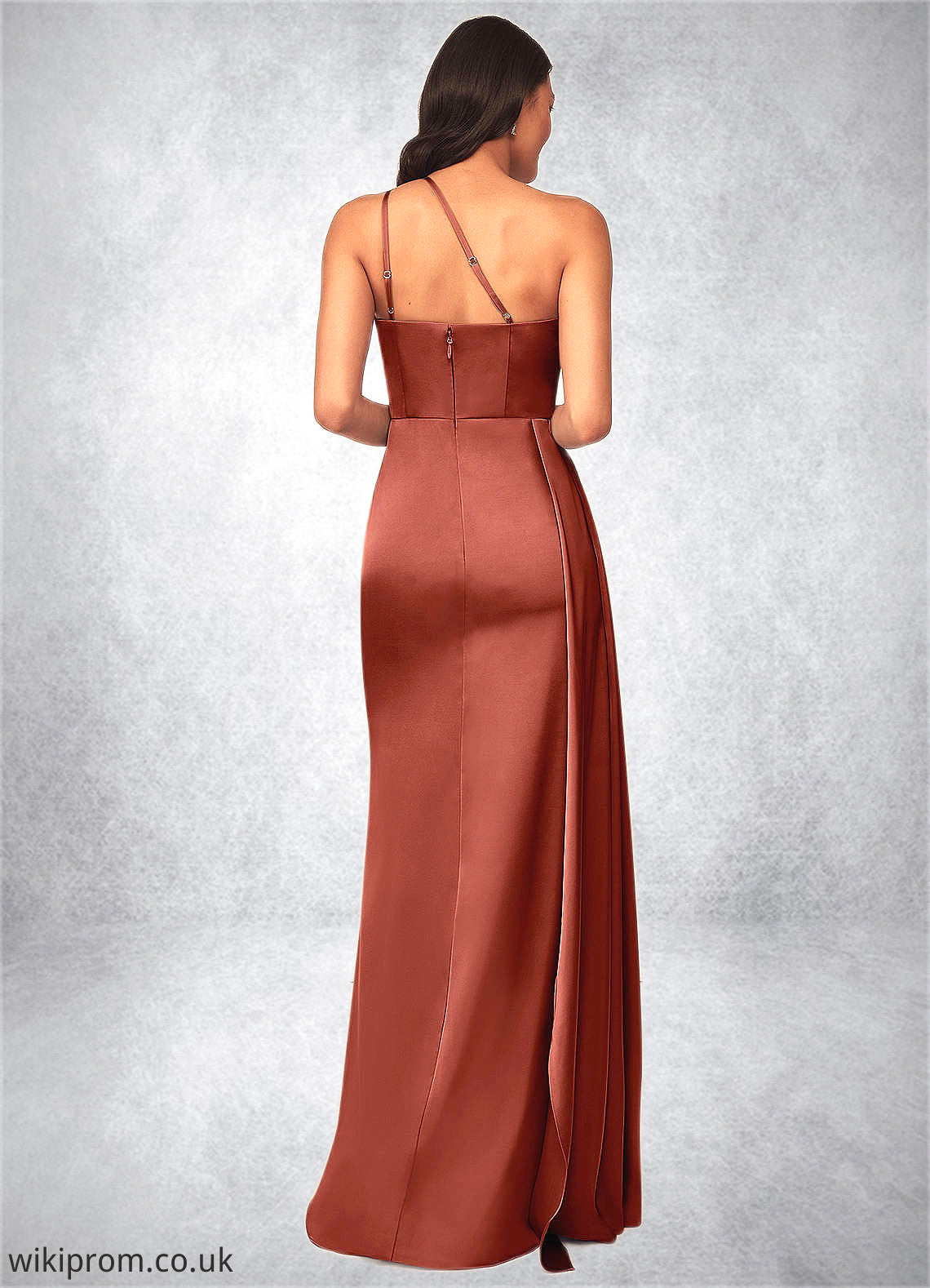 Clarissa A-Line One Shoulder Stretch Satin Floor-Length Dress SWKP0019623