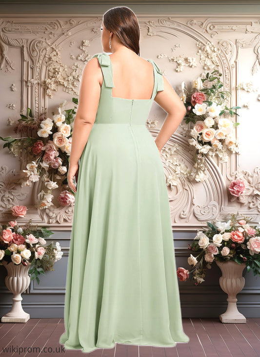 Melany A-line Square Floor-Length Chiffon Prom Dresses With Bow SWKP0025876