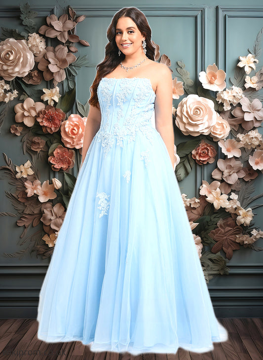 Corinne Ball-Gown/Princess Straight Sweep Train Tulle Prom Dresses With Sequins Appliques Lace SWKP0025864