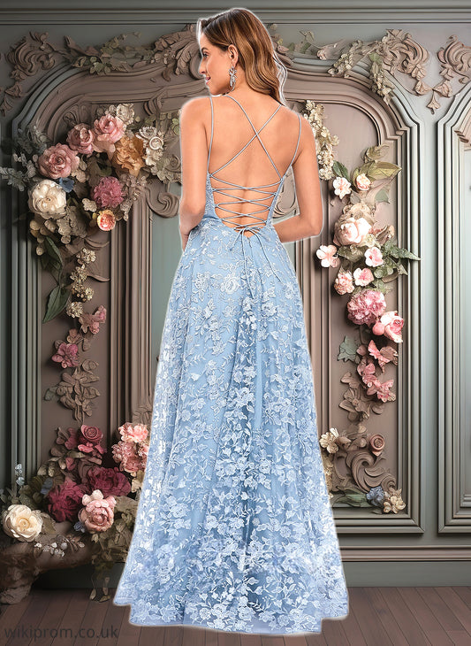 Alina A-line Scoop Floor-Length Lace Floral Prom Dresses SWKP0025847