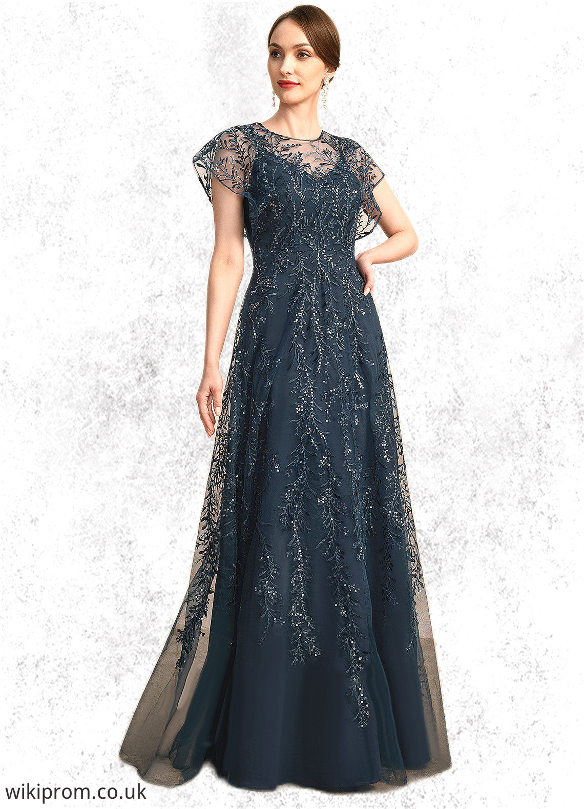 Katharine A-line Scoop Illusion Floor-Length Lace Tulle Mother of the Bride Dress With Sequins SWK126P0021896