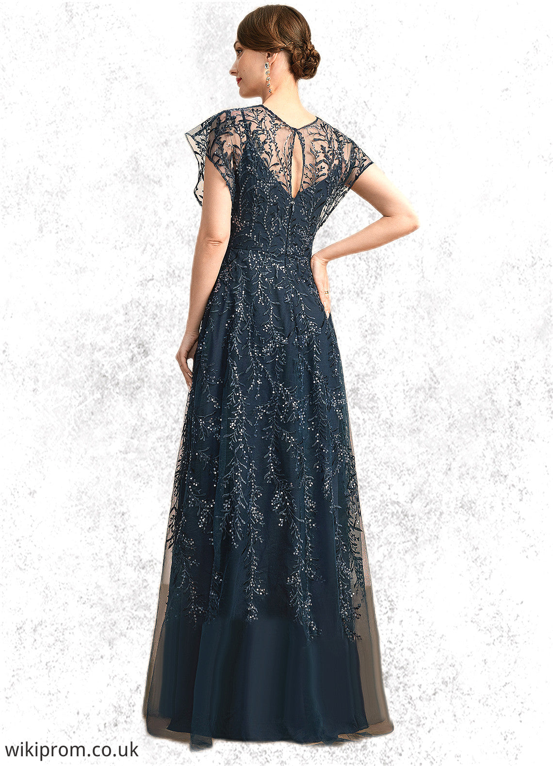 Katharine A-line Scoop Illusion Floor-Length Lace Tulle Mother of the Bride Dress With Sequins SWK126P0021896