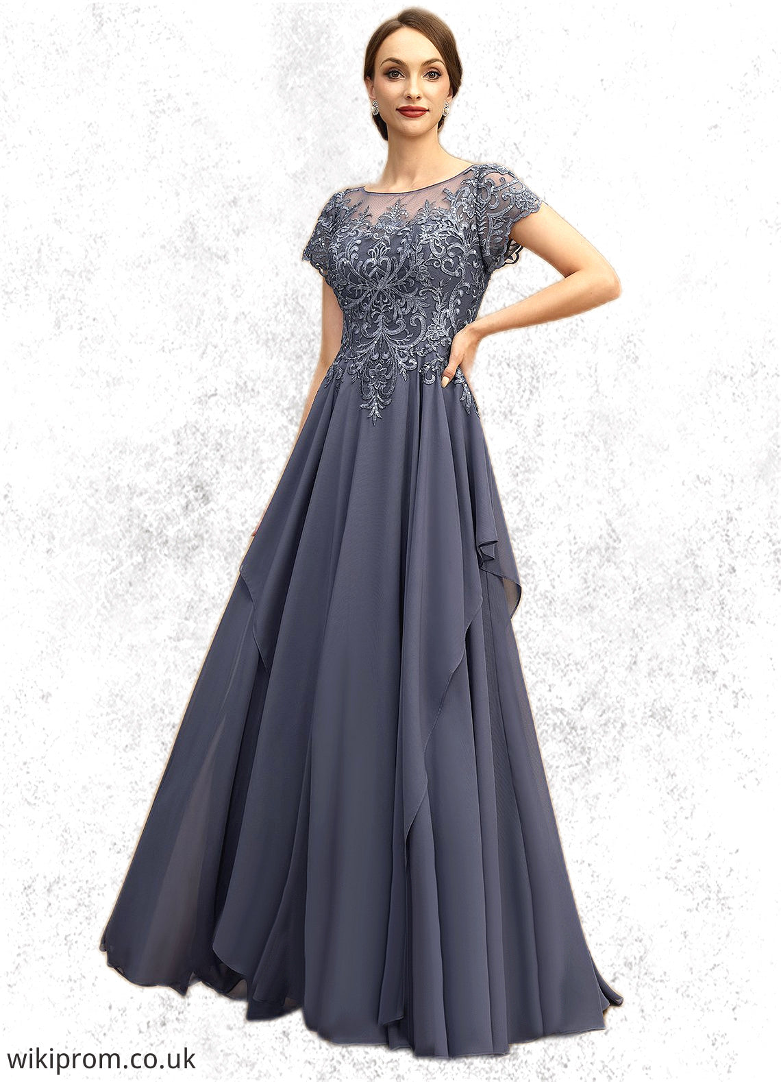 Pam A-line Scoop Illusion Floor-Length Chiffon Lace Mother of the Bride Dress With Cascading Ruffles Sequins SWK126P0021897