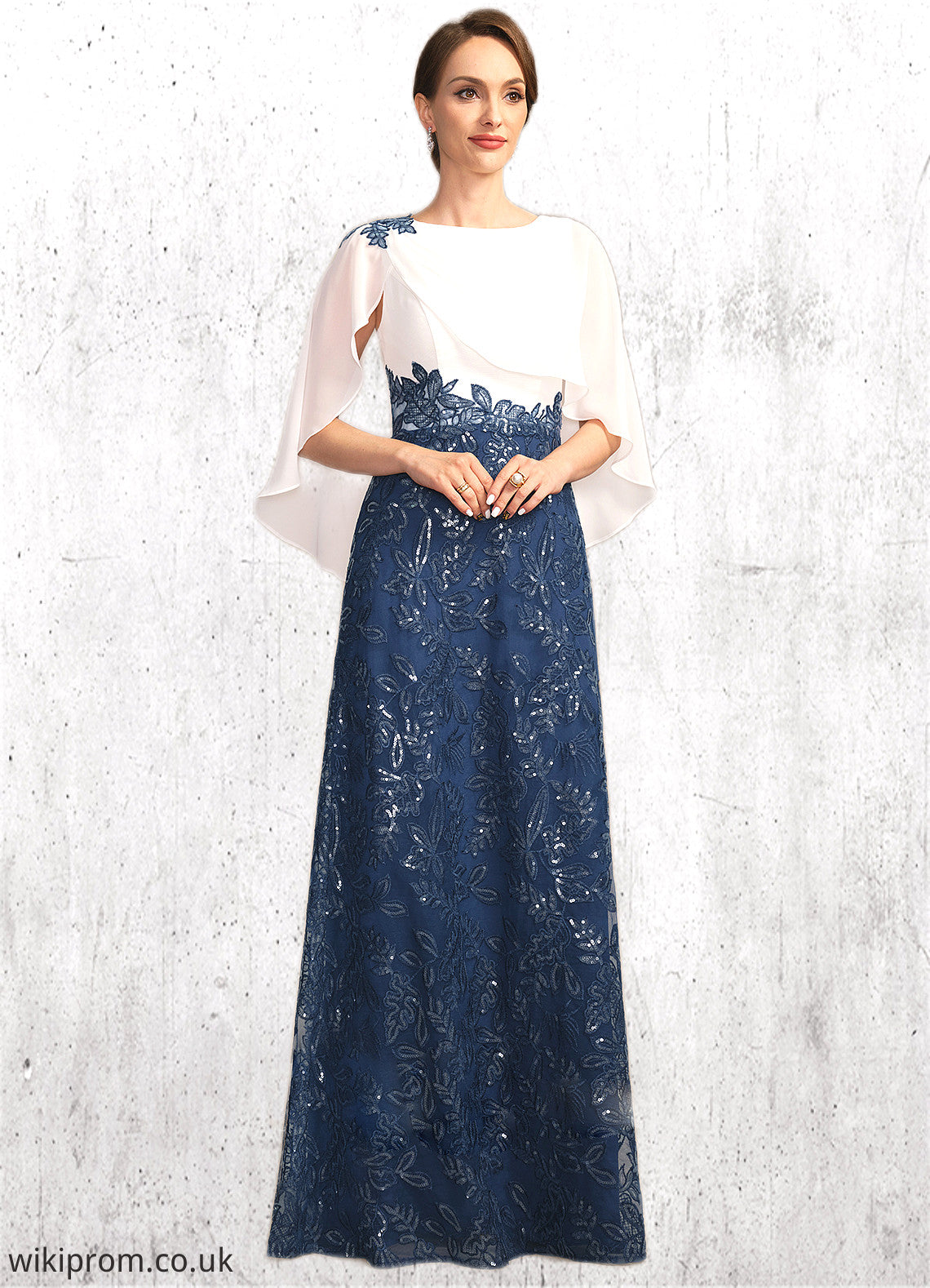 Leah A-line Scoop Floor-Length Chiffon Lace Sequin Mother of the Bride Dress With Pleated SWK126P0021919