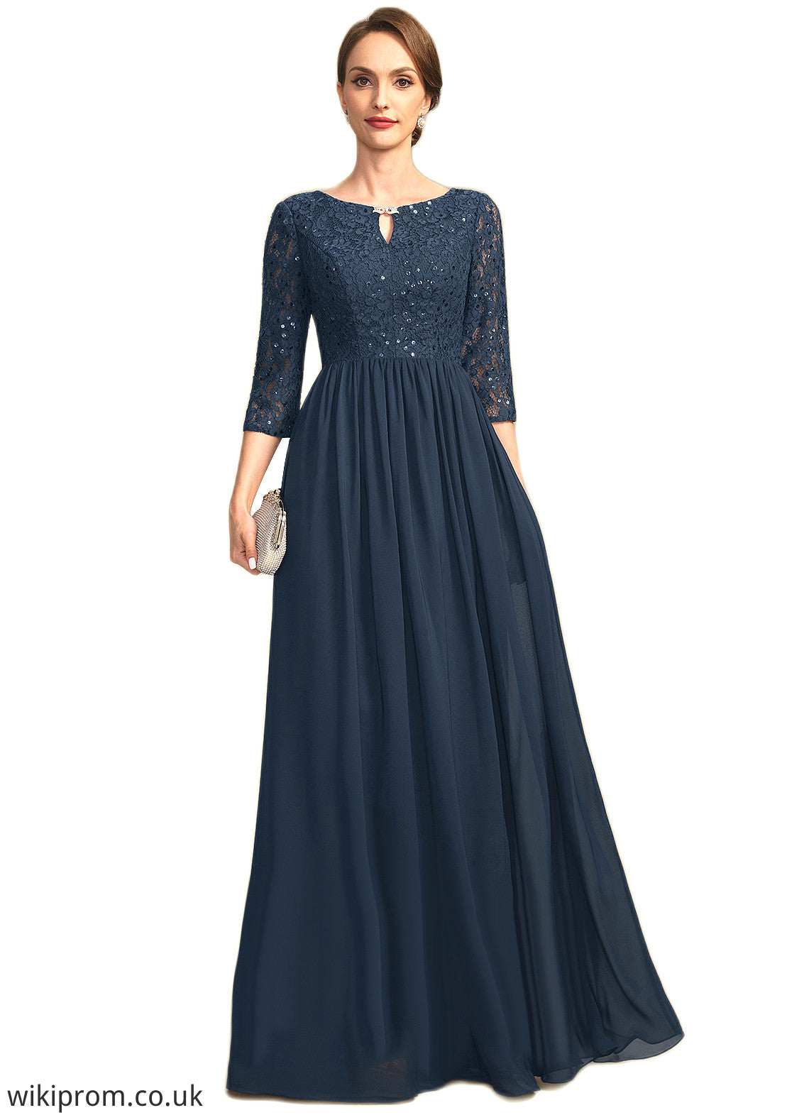 Nora A-line Scoop Floor-Length Chiffon Lace Mother of the Bride Dress With Crystal Brooch Sequins SWK126P0021961