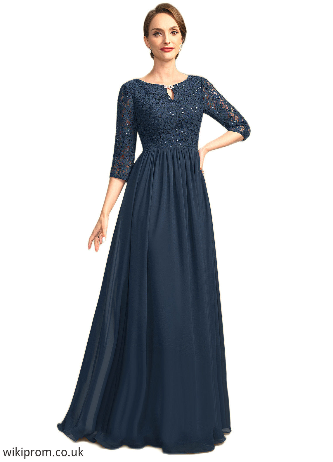 Nora A-line Scoop Floor-Length Chiffon Lace Mother of the Bride Dress With Crystal Brooch Sequins SWK126P0021961