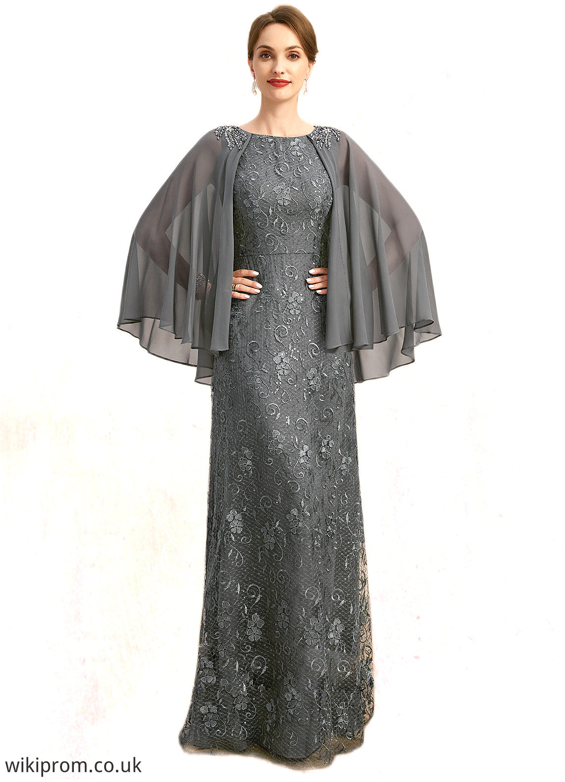 Emerson Sheath/Column Scoop Floor-Length Chiffon Lace Mother of the Bride Dress With Beading Sequins SWK126P0021962