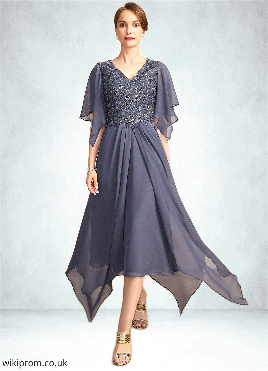 Jasmine A-line V-Neck Floor-Length Chiffon Lace Mother of the Bride Dress With Sequins SWK126P0021963
