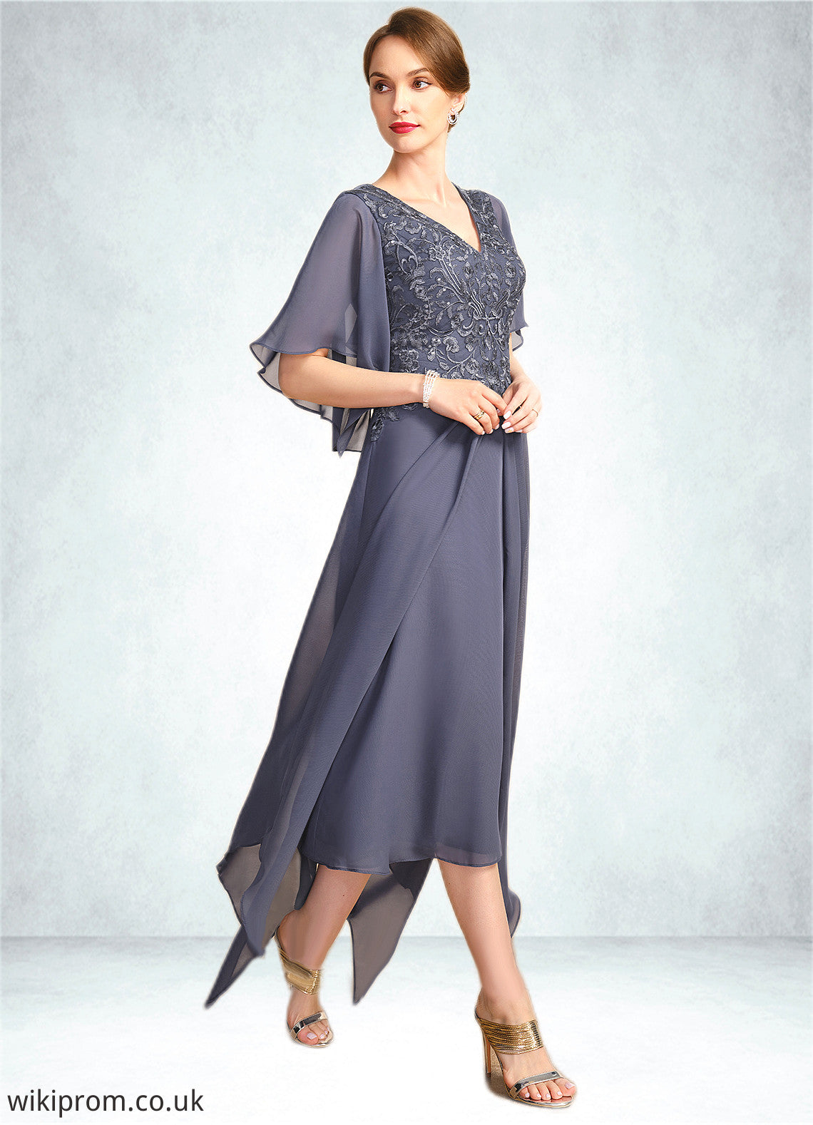 Jasmine A-line V-Neck Floor-Length Chiffon Lace Mother of the Bride Dress With Sequins SWK126P0021963