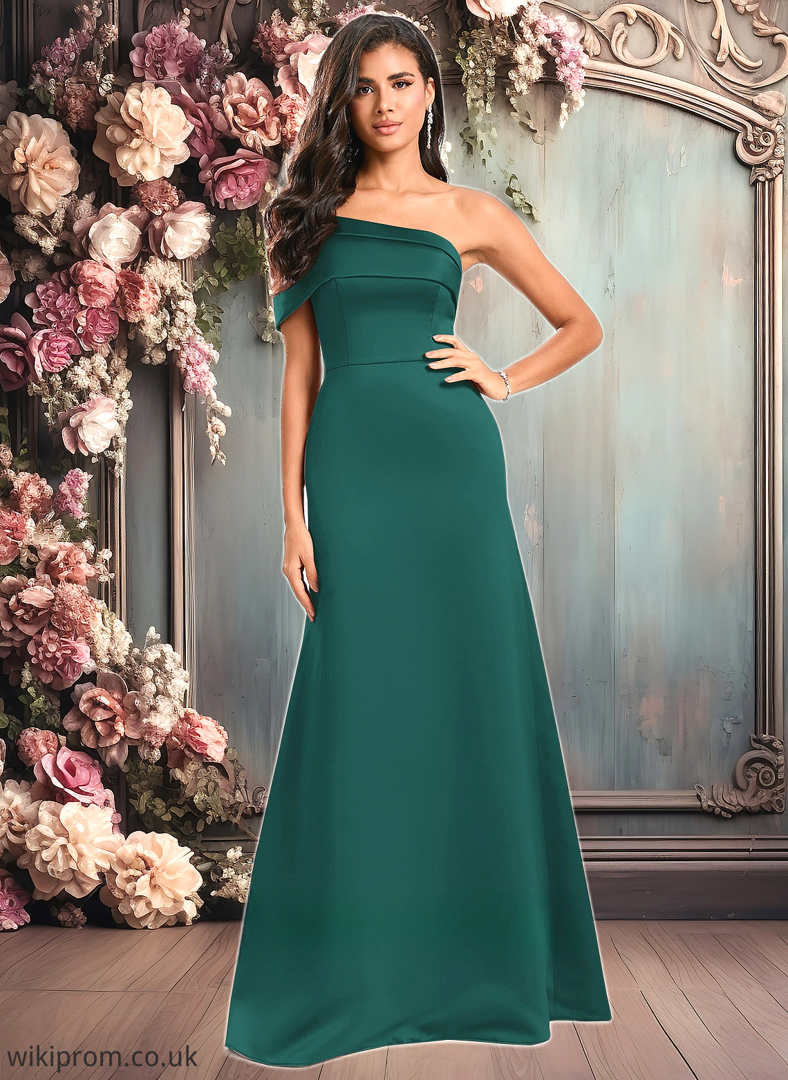 Ava A-line Asymmetrical Off the Shoulder Floor-Length Satin Prom Dresses SWKP0025884