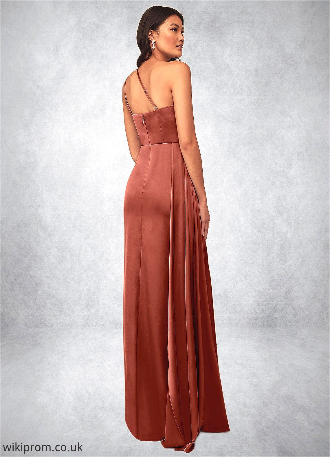 Clarissa A-Line One Shoulder Stretch Satin Floor-Length Dress SWKP0019623