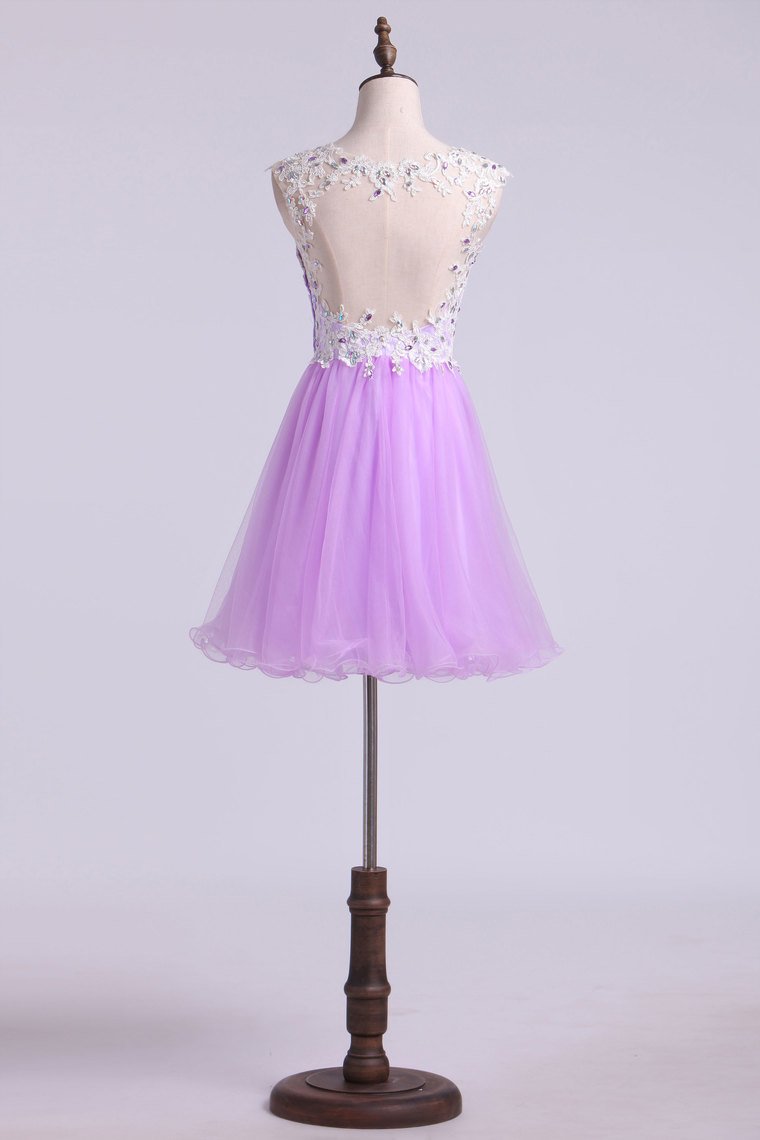 Short/Mini Prom Dress A Line Tulle Skirt With Embellished Bodice Beaded