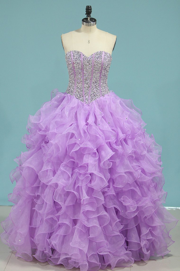 Prom Dresses Ball Gown Sweetheart Organza Floor Length Quinceanera Dresses