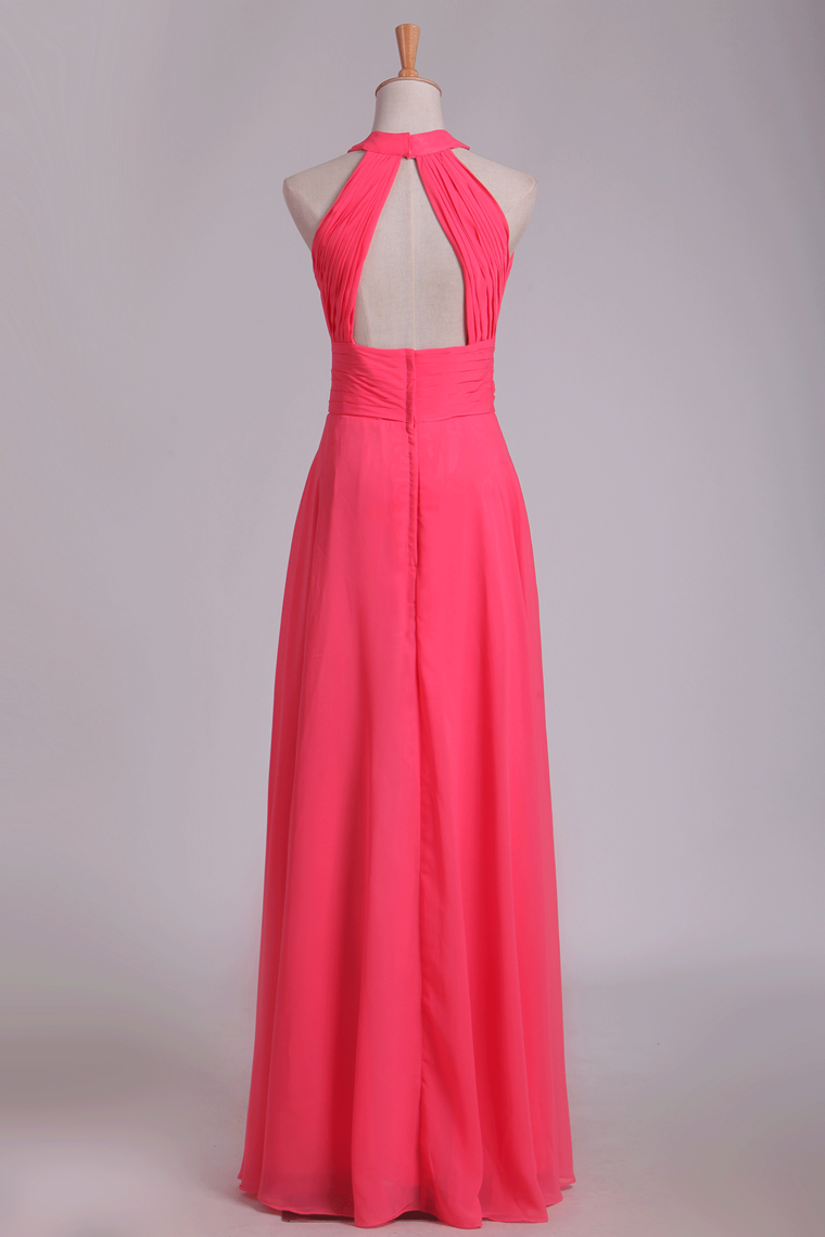 Scoop A Line Ruched Bodice Bridesmaid Dresses Chiffon Floor Length