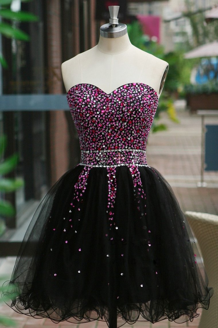 Sweetheart Homecoming Dresses A Line Tulle With Beading Short/Mini