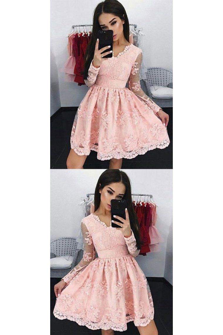 Long Sleeves Short Lace Prom Dresses Homecoming Formal Dresses