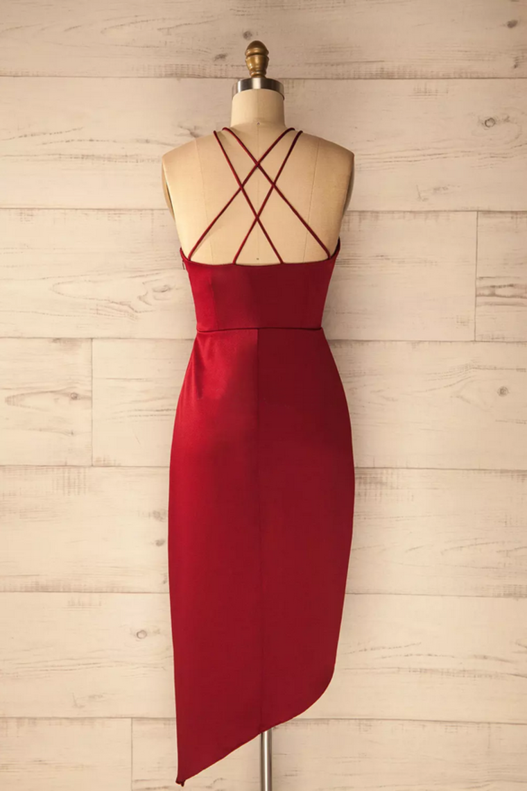 Cocktail Dresses Sheath Spaghetti Straps Spandex Asymmetrical