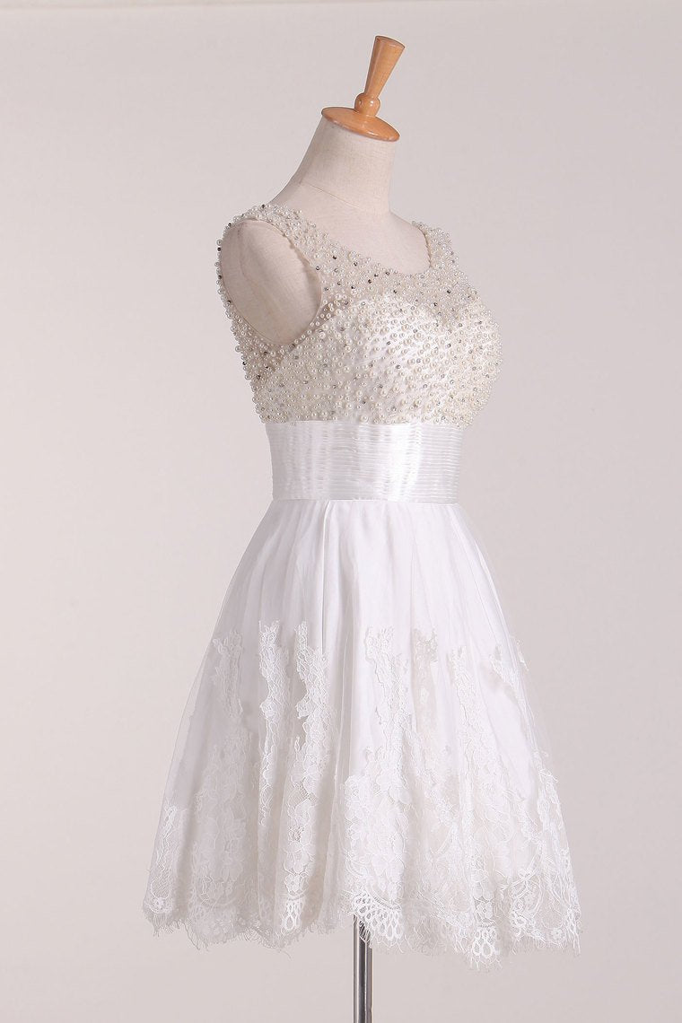 Homecoming Dresses Scoop Beaded Bodice A Line Lace