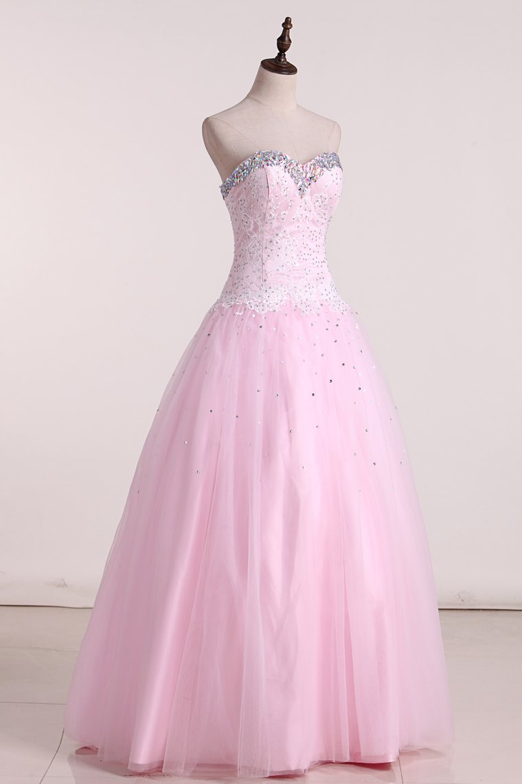 Sweetheart Ball Gown Prom Dresses Tulle With Beading Floor Length