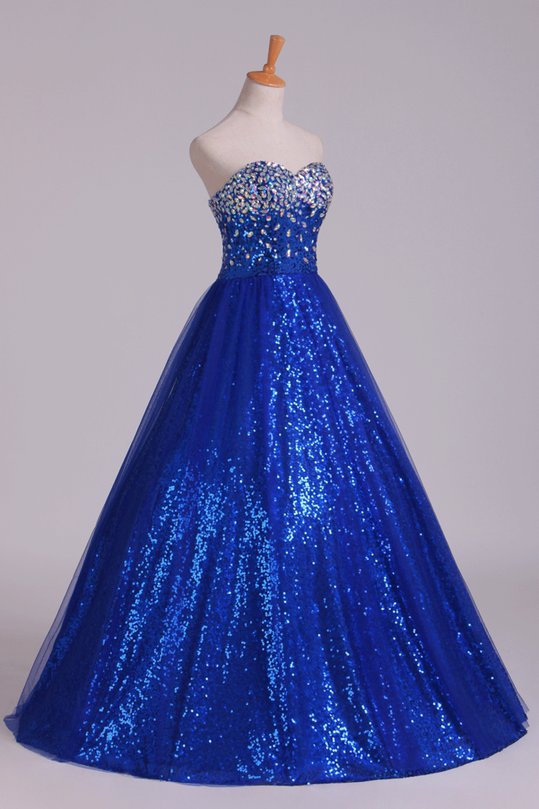 New Arrival Prom Gown Embellished With Beads&Sequince Tulle Sweetheart Floor Length