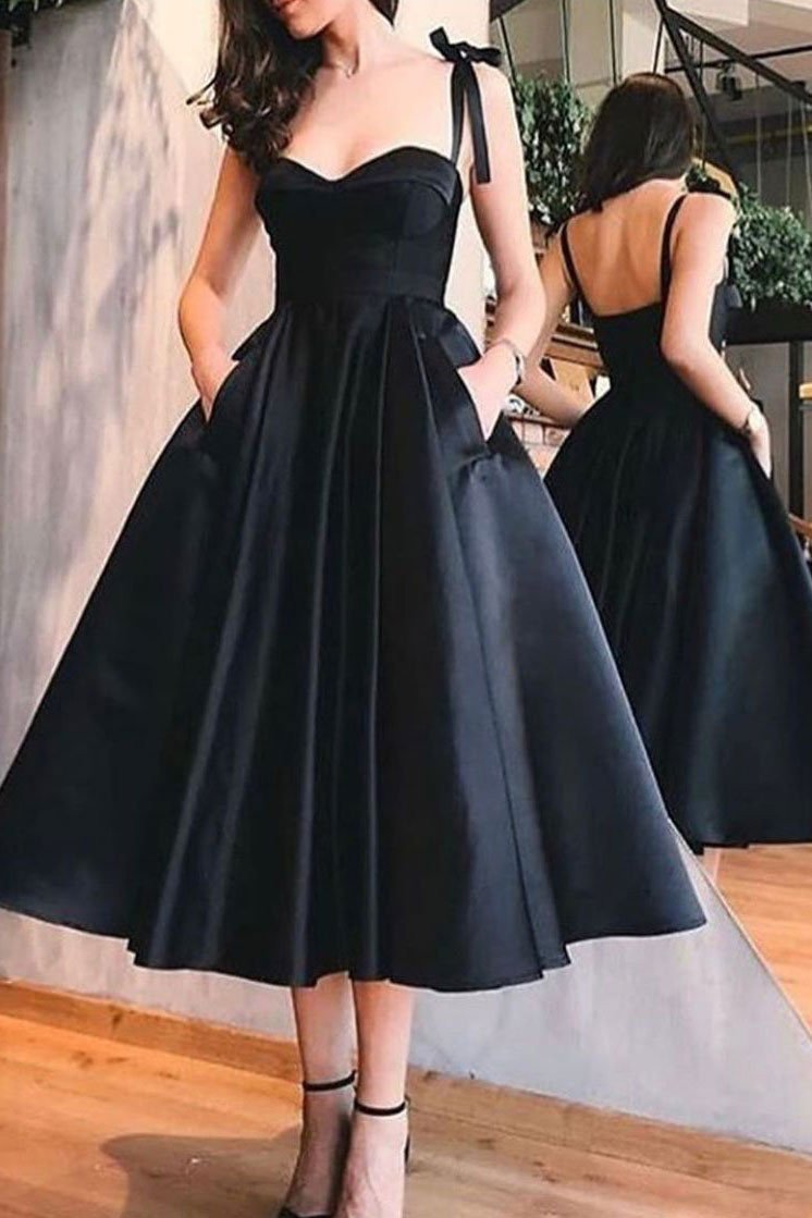 Straps Black Short Prom Dresses Homecoming Dress With Pockets WK855