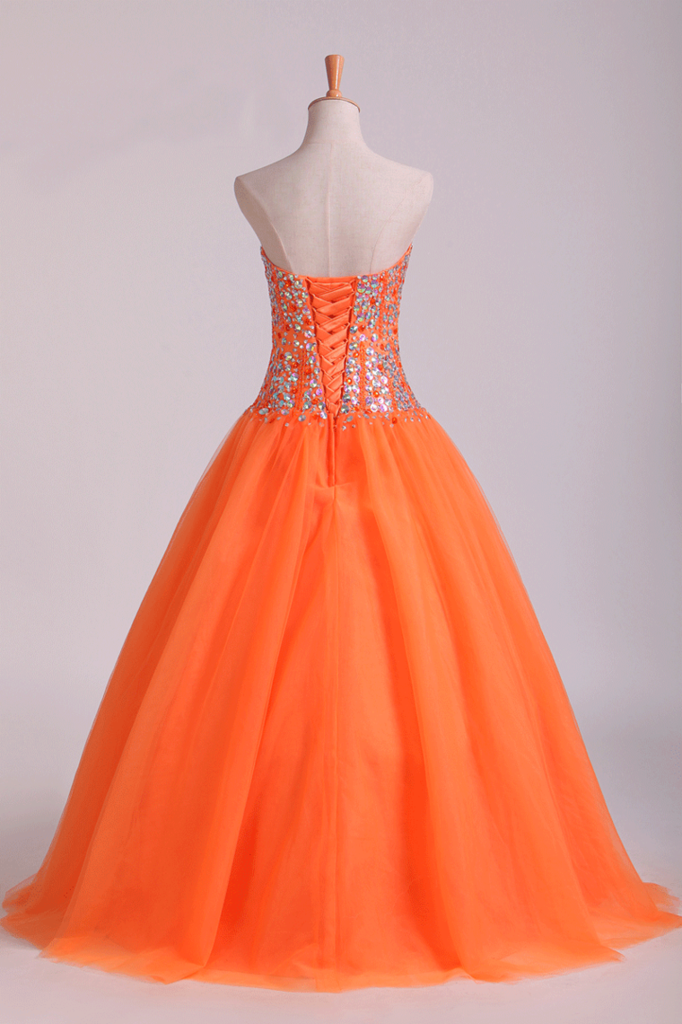 Quinceanera Dresses Ball Gown Sweetheart Beaded Bodice Floor Length Tulle