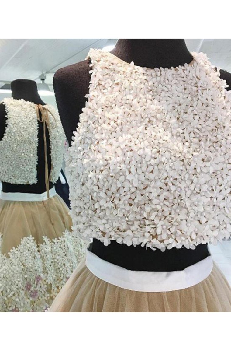 Two-Piece Scoop Homecoming Dresses A Line Tulle With Handmade Flowers