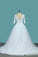 Mid-Length Sleeves Scoop A Line Wedding Dresses Tulle Chapel Train
