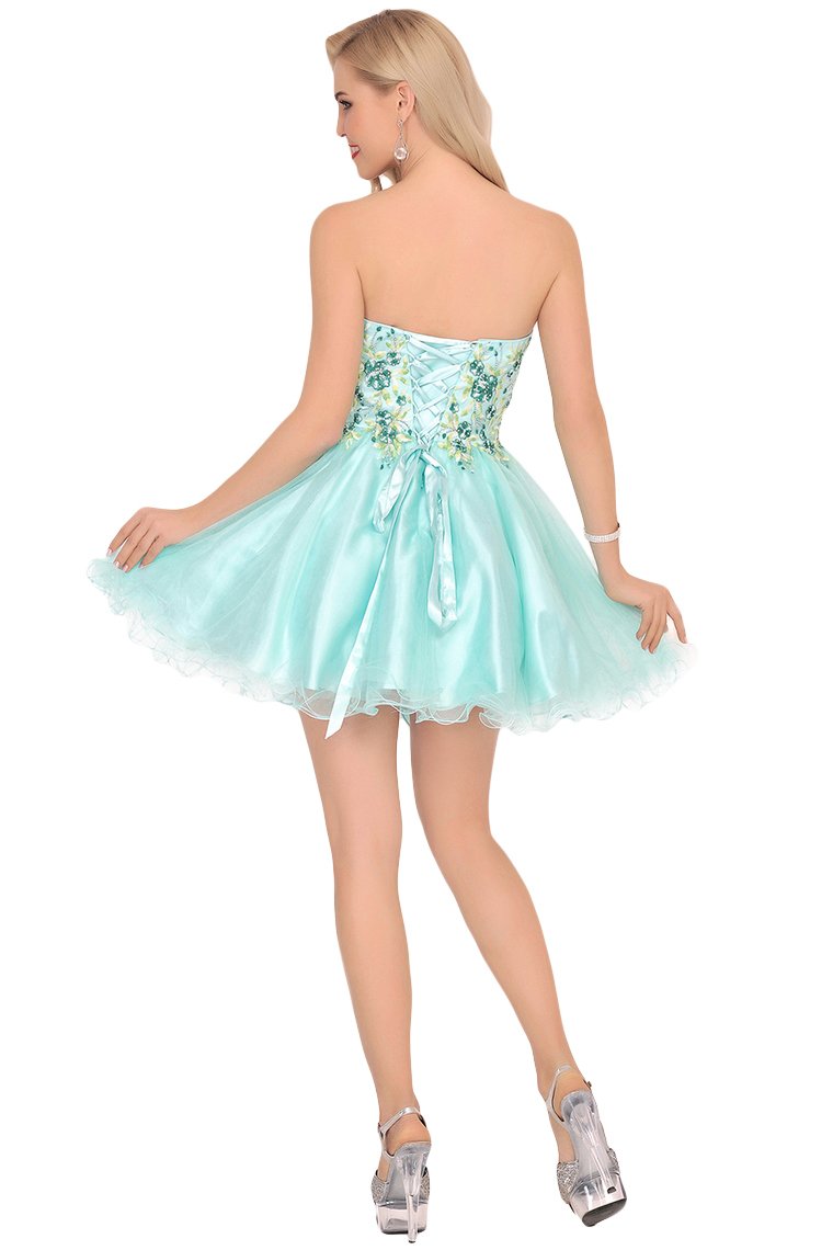 Homecoming Dresses A-Line Boat Neck Short/Mini Beaded Bodice Tulle