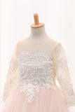 Ball Gown Scoop Long Sleeves Flower Girl Dresses Tulle With Aplique