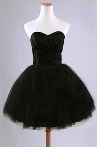 Black Junior Tulle Cheap Sweetheart Strapless Homecoming Dress Dresses for Homecoming WK951