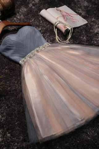 Cute grey/black Strapless Short Sleeveless Prom Dress Homecoming Dress Bridesmaid Dress WK958