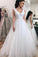 Gorgeous A Line V Neck With Lace Appliques Long Tulle Ball Gown Wedding Dresses