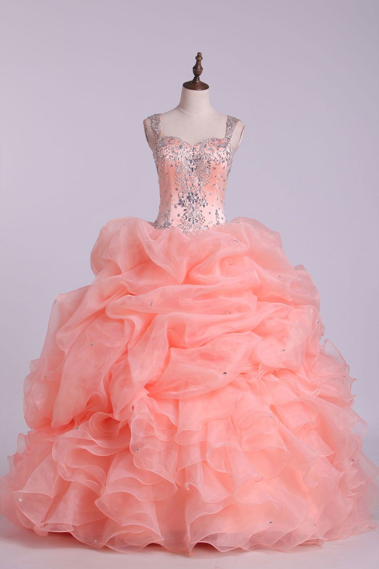 Ball Gown Quinceanera Dresses Straps Beaded Bodice With Bubble Skirt