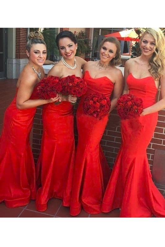 Sweetheart Bridesmaid Dresses Mermaid Satin Sweep Train