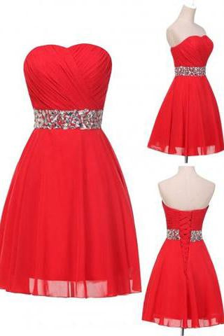 Elegant Sweetheart Sparkle Red Short Prom/Homecoming Dress with Beading WK467