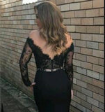 2022 New Style Mermaid Long Sleeves Black Lace Scoop Long Evening Dresses WK762