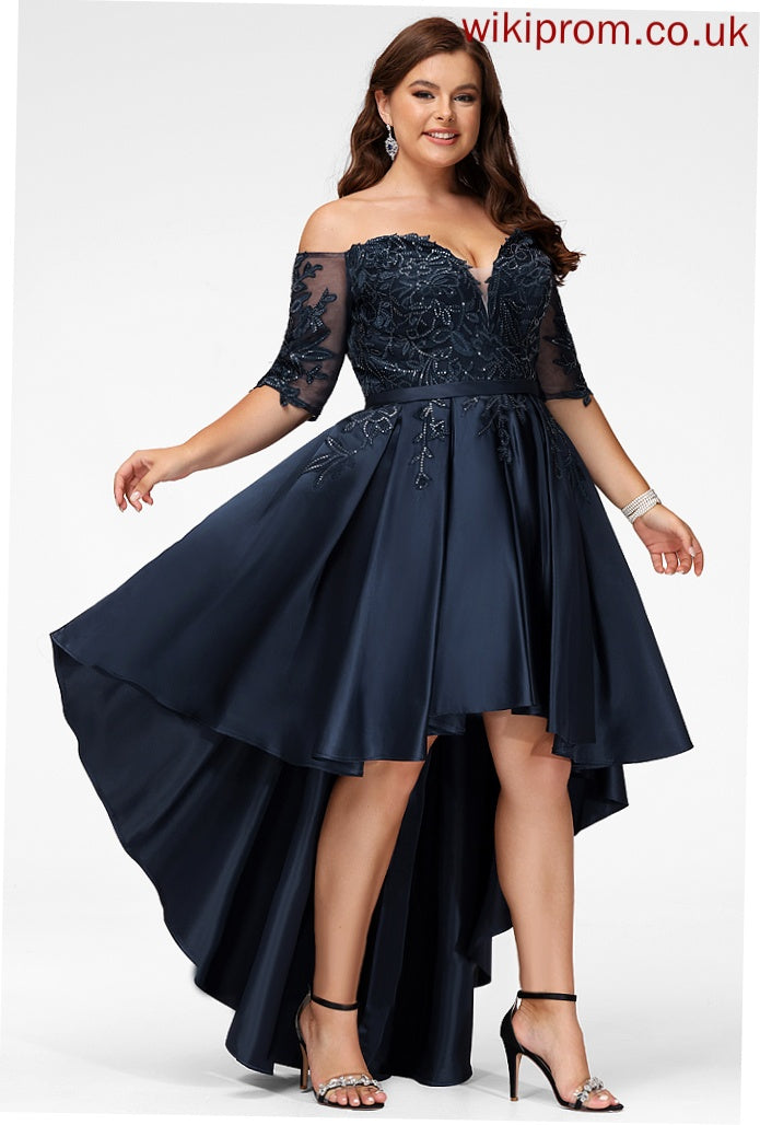 Off-the-Shoulder With Asymmetrical Melinda Sequins Lace A-Line Prom Dresses Satin