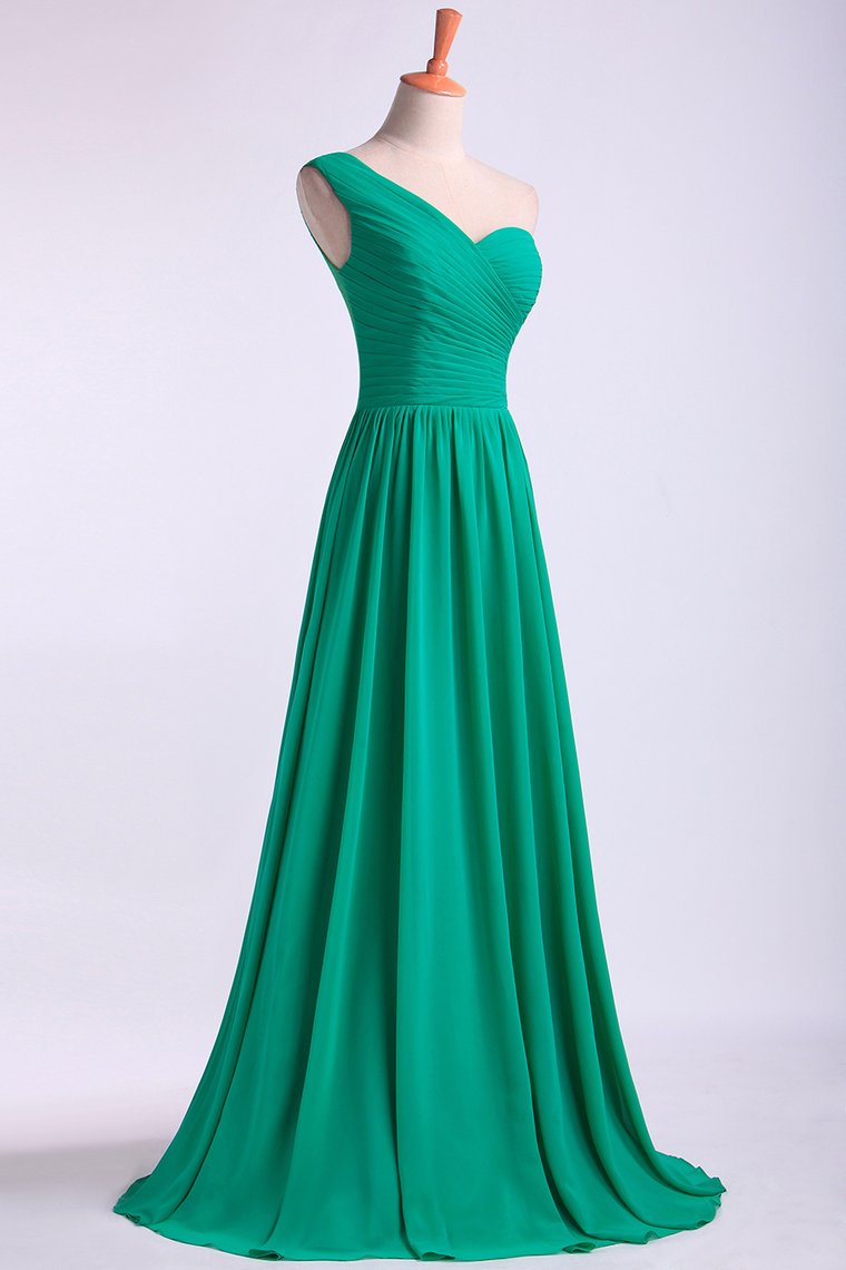 One Shoulder Bridesmaid Dresses A Line Chiffon Floor Length