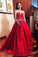 Red Satin Sleeveless Sweetheart Prom Dresses Ball Gowns with Beading