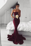 2022 New Sexy Mermaid Burgundy Long Strapless Sleeveless Floor Length Prom Dresses WK767