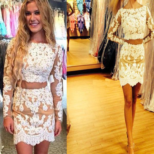Charming Two Pieces Long sleeves Appliques Homecoming Dresses