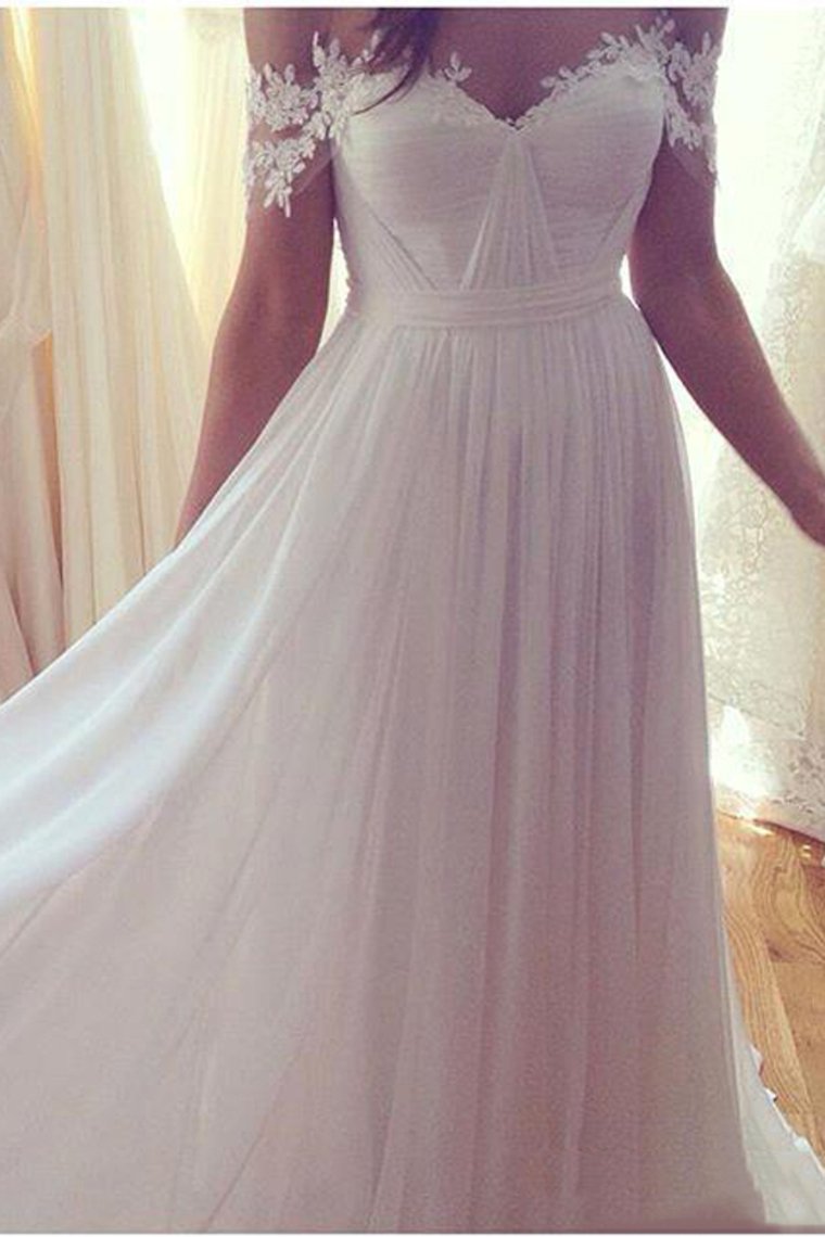 Chiffon Off The Shoulder With Applique And Ruffles A Line Wedding Dresses