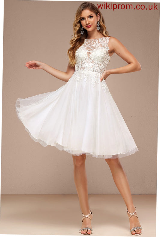 Wedding Dresses A-Line Dress Boat Lace With Knee-Length Neck Tulle Emelia Wedding Sequins