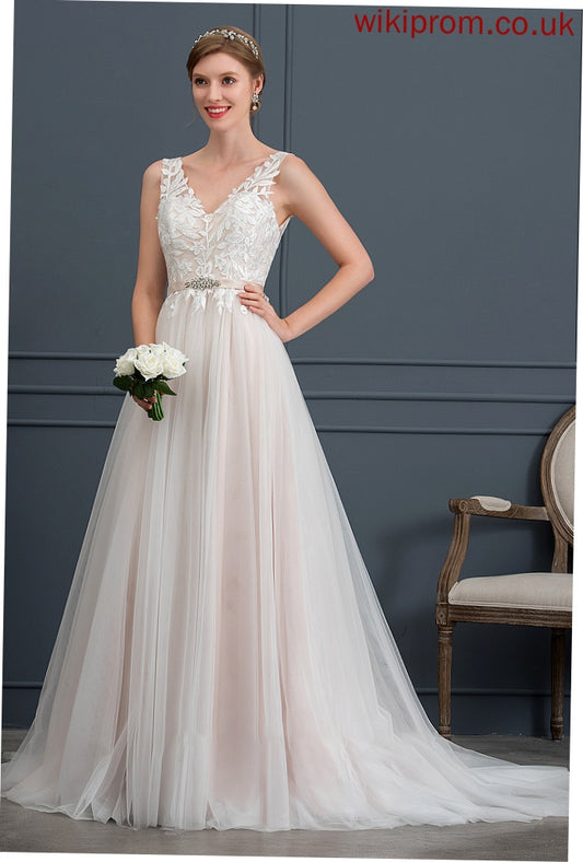 Wedding Dresses Court A-Line V-neck Charlee With Train Dress Wedding Tulle Beading